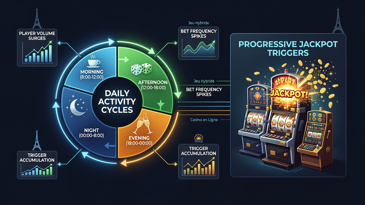 Chart illustrating time-of-day correlations with progressive jackpot activations across French hybrid gaming systems